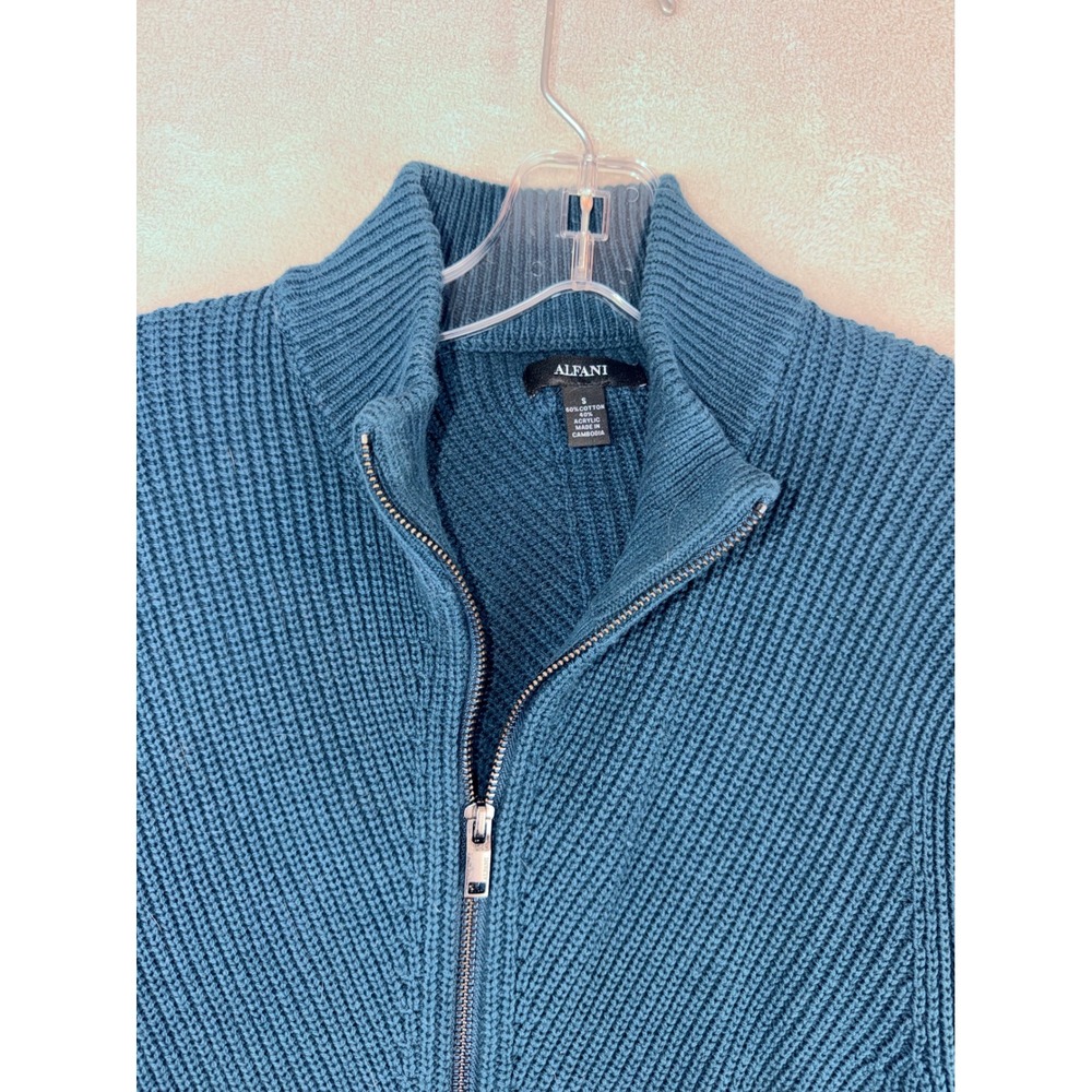 Alfani Mens Full Zip Knit‎ Mock Neck Cardigan Sweater Blue Size Small Turquoise